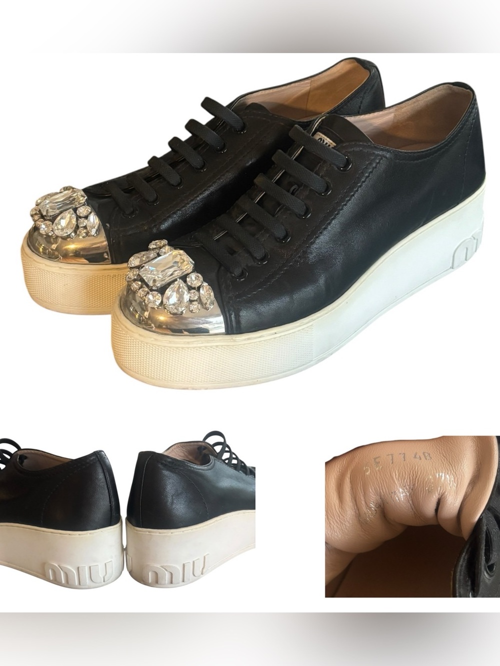 Miu Miu Crystal Embellished Platform Sneakers